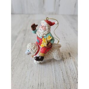 Santa Claus farmer corn sheep glitter ornament Xmas decor folk art